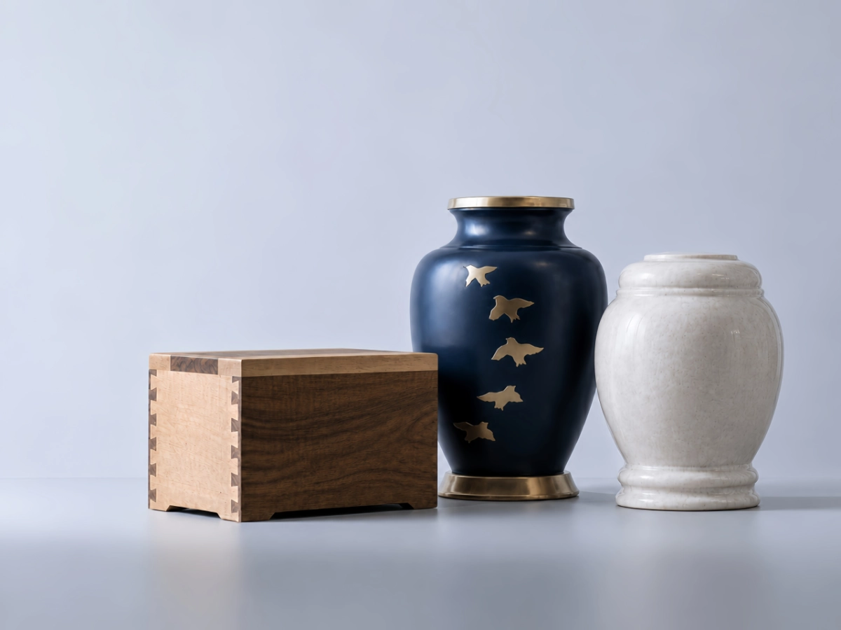 Cremation urn on display at Haven Casket and Monument's Toronto showroom