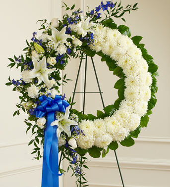 Blue & White Funeral Wreath