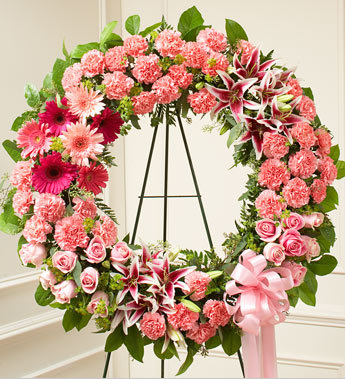 funeral pink flowers wreath