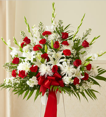 sympathy flowers in red & white