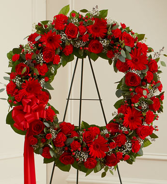 red funeral wreath