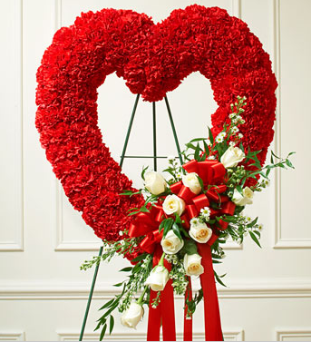 sympathy red rose heart standing spray