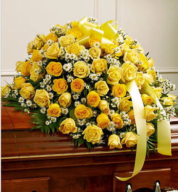 funeral yellow roses casket spray