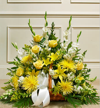 sympathy yellow funeral flower basket