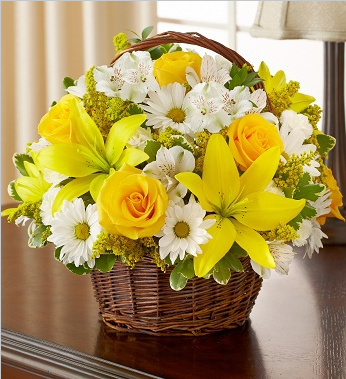 sympathy yellow funeral flower basket