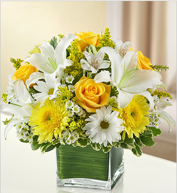 yellow sympathy flower vase