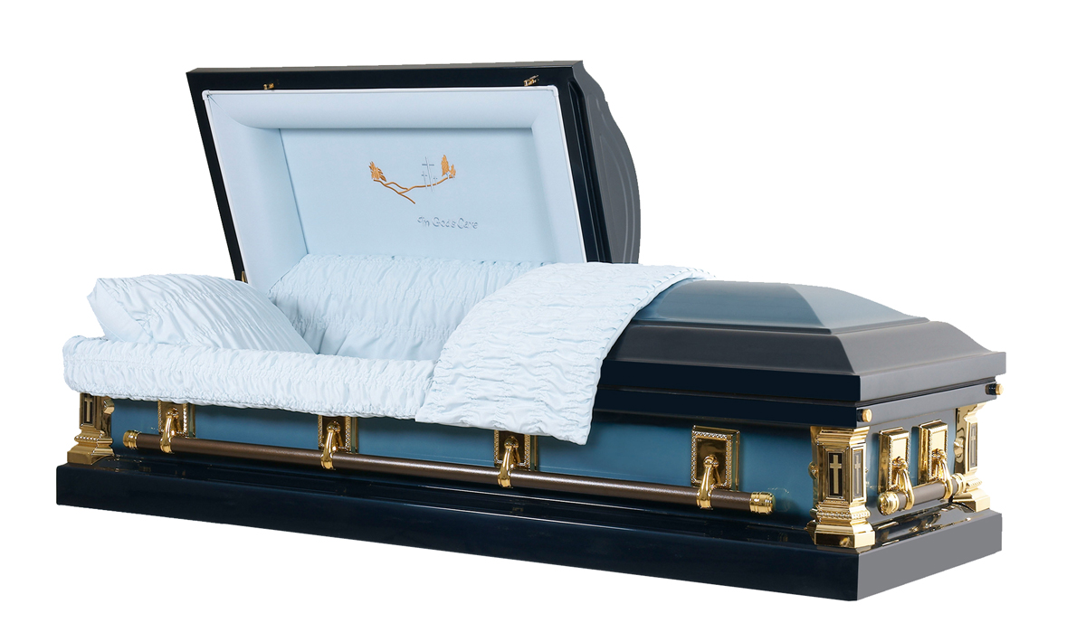 blue metal funeral caskets