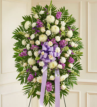 funeral standing spray with lavender flowers