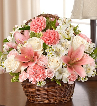sympathy flowers in basket