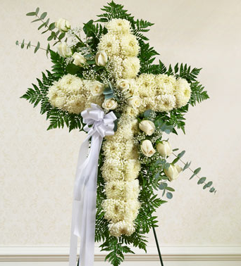 white cross funeral flower