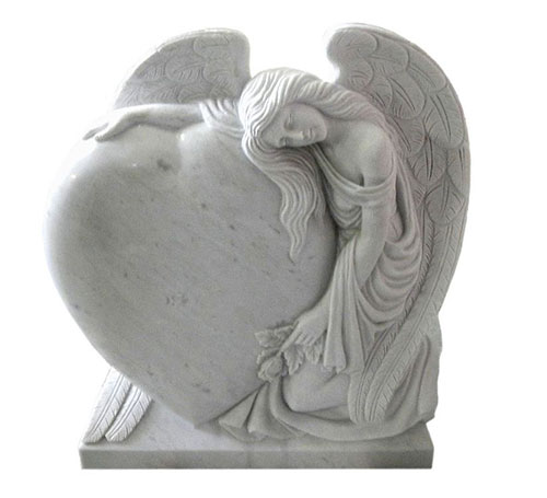 custom angel & heart marble headstone