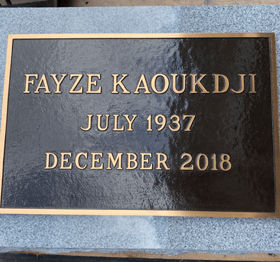 Bronze Plaque on Light grey Granite Pillow