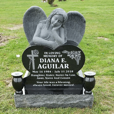 Angel Black Granite Heart Monument