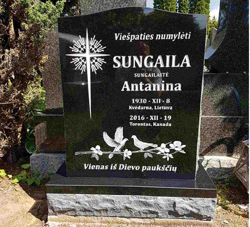 Black Granite Headstone with Etching