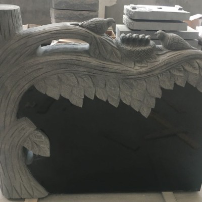 Custom Black Granite with Tree and Birds Carving