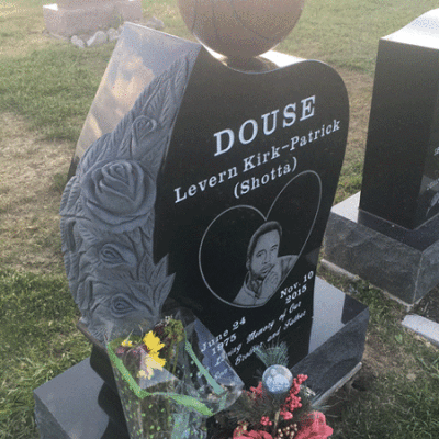 Custom Rose Carved Black Granite Monument w Granite Basketball