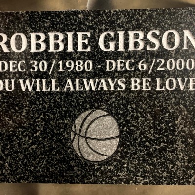 Dark Brits Granite Marker with Basketball Artwork