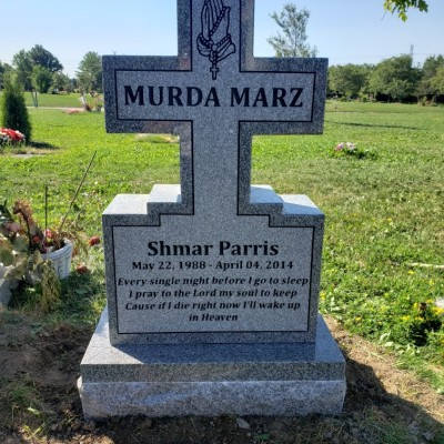 Grey Granite Cross with Praying Hands Artwork