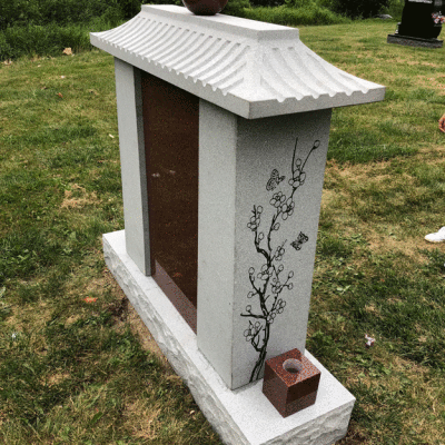 Indian Red w Light Grey Pillars Pagoda Memorial w Chinese Characters