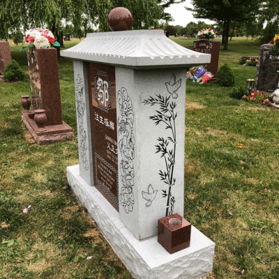 Indian Red w Light Grey Pillars Pagoda Memorial w Chinese Characters