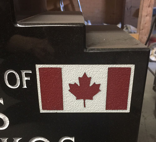 Canada Flag sandblast colour on Headstone