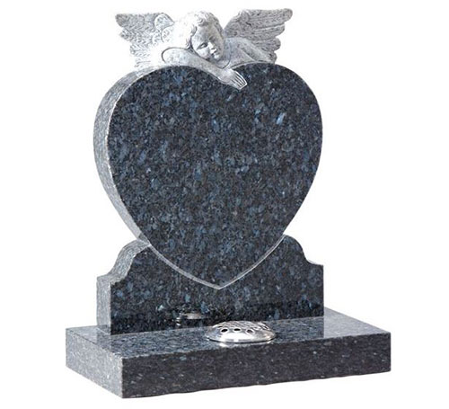 Blue Pearl Heart with Angel Headstone