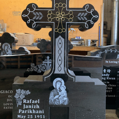 Black Granite Cross w Laser Etch