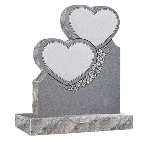 grey double heart headstone