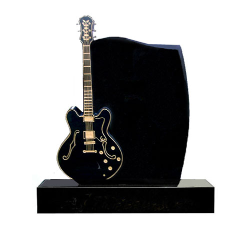 Guitar Music Headstone in Black Granite