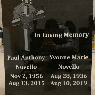 Black Granite Memorial with Dove and Cross