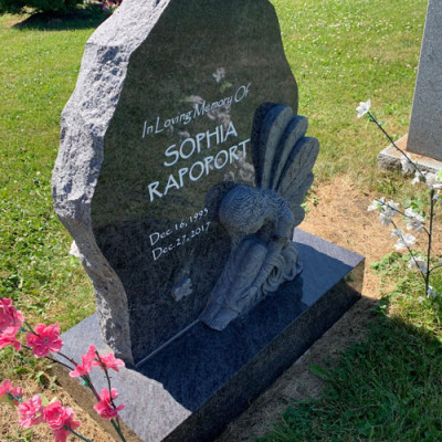 Custom Bahama Blue Granite w Fairy Carving