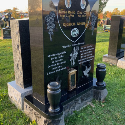 Custom Heart Black Granite Monument w Bronze Lantern