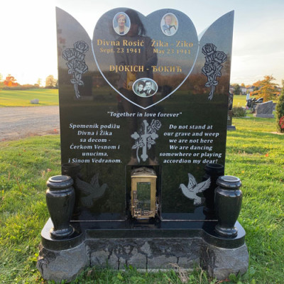 Custom Heart Black Granite Monument w Bronze Lantern