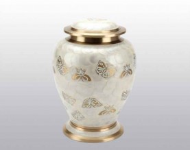 Butterflies White Pearl Metal Urn