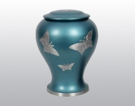 Blue Butterfly Metal Urn MU177