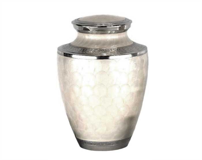 White Pearl Carnation Metal Urn MU272
