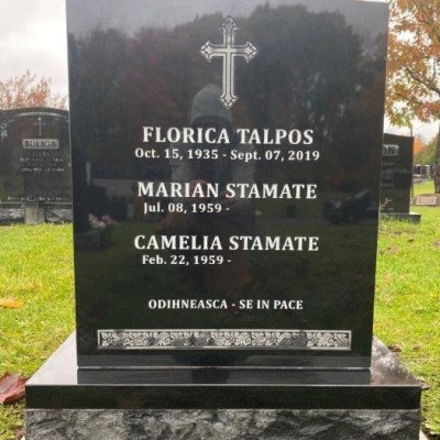 Black Granite with Floral Banner and Cross
