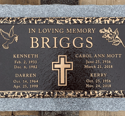 Bronze Plaque on Light Grey Granite Base