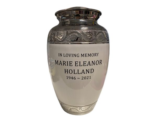 White Pearl Metal Urn MU209 White Pearl Metal Urn MU209