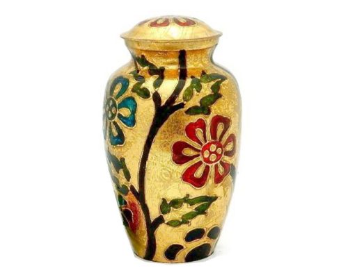 Golden Flowers Metal Urn MU289 Golden Flowers Metal Urn MU289