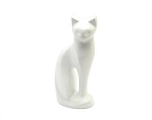 White pet urn shaped like a sitting cat