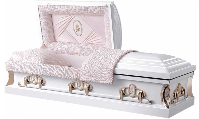 White & Pink Metal Casket