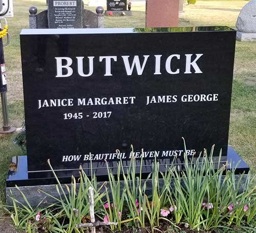 Black granite companion upright headstone
