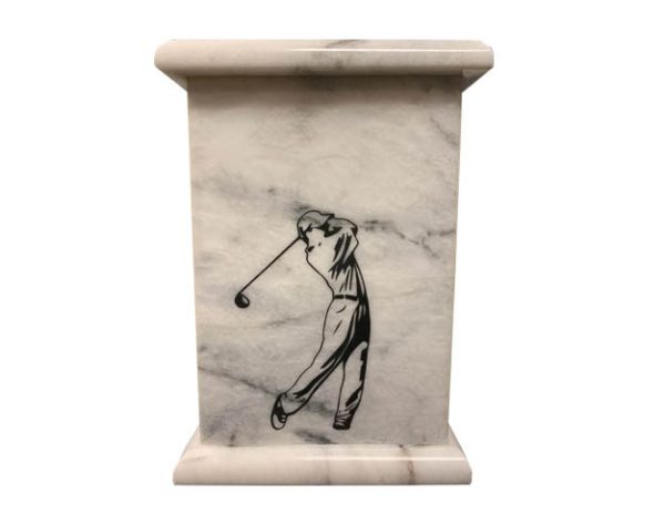 marble engraving featuring golfer