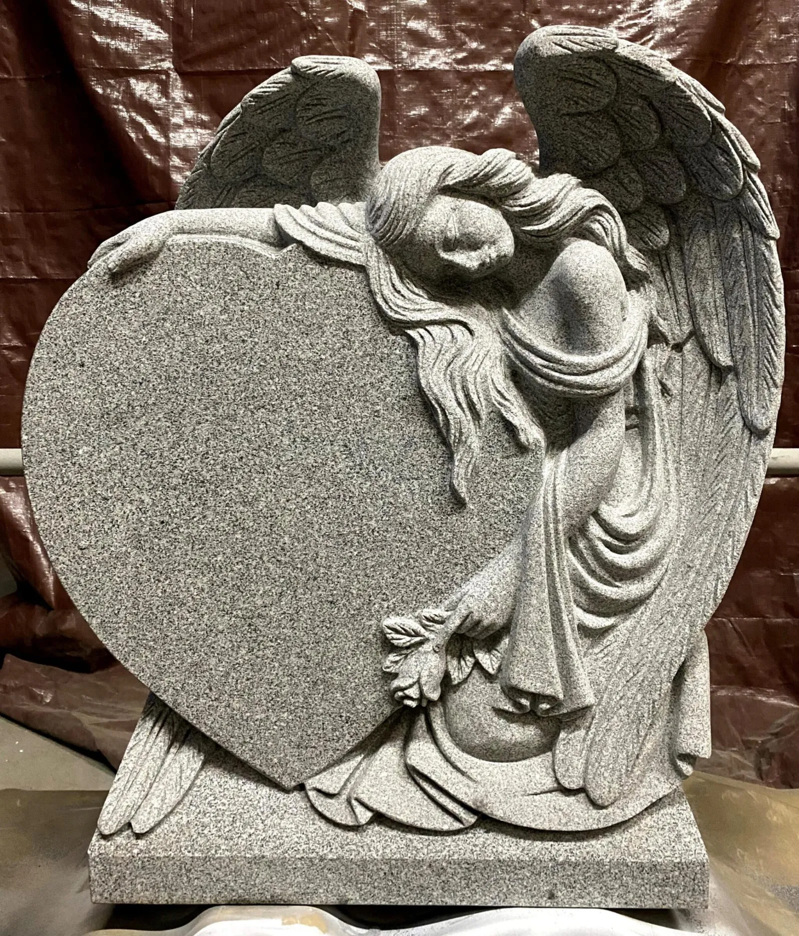 Custom Grey Angel Headstone