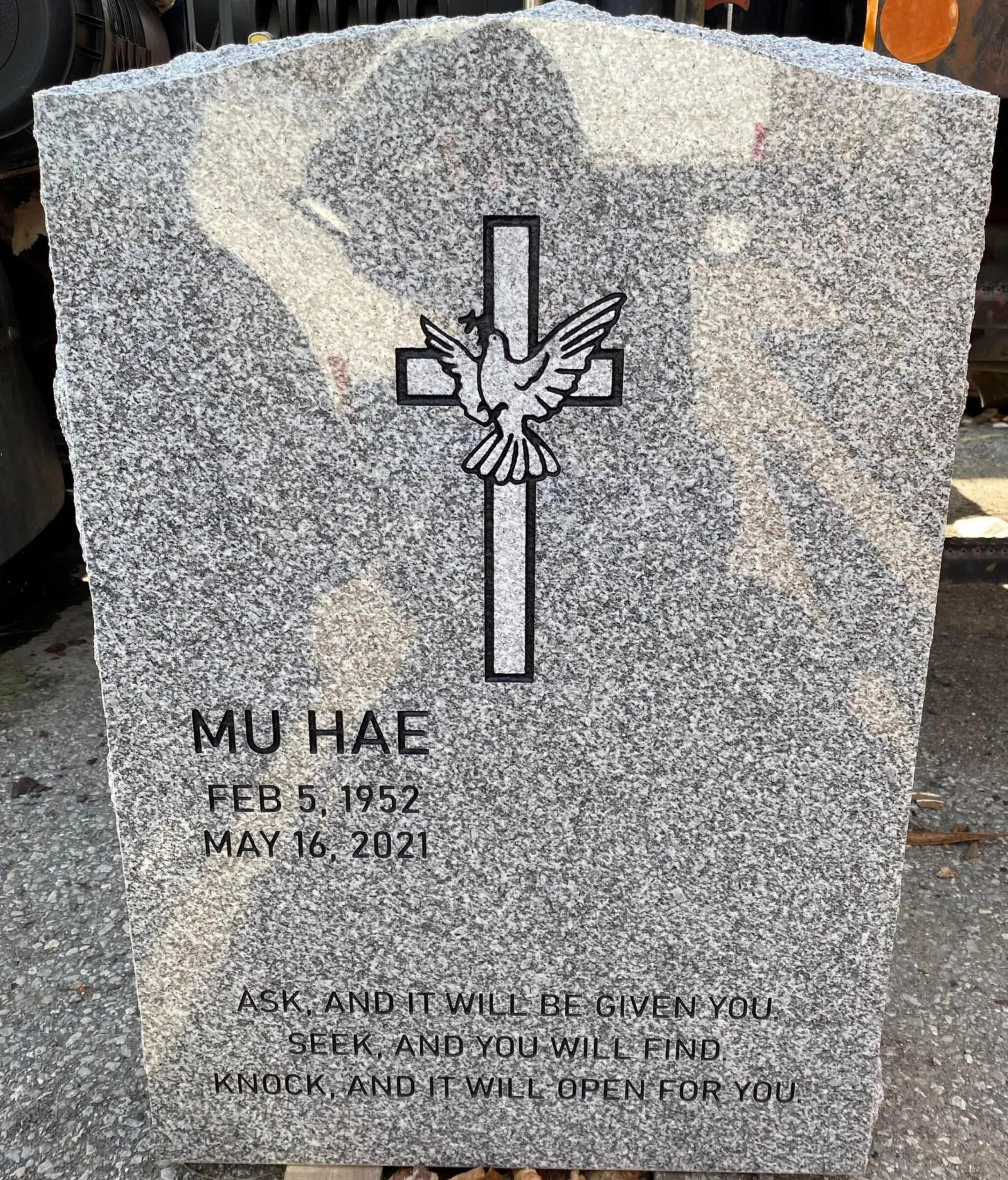 Light Grey Monument with Dove Cross Artwork