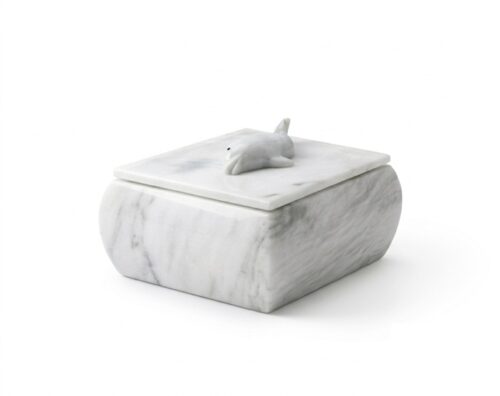 Funeral marble urn with a dolphin on the lid