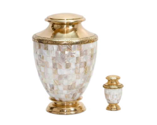 Beautiful mother of pearl shimmer urn for human remains