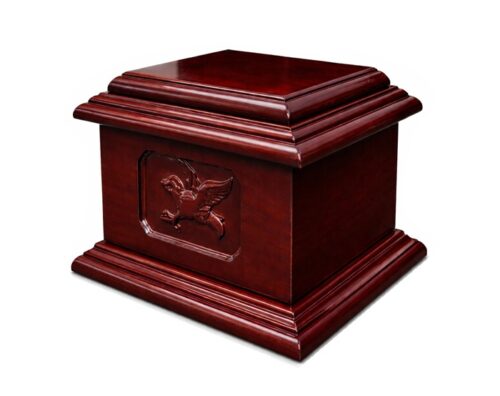 Soaring Dove Mahogany wood urn elegant durable cremation container