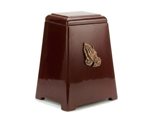 Praying Hands Mahogany wood urn durable elegant cremation wood urn